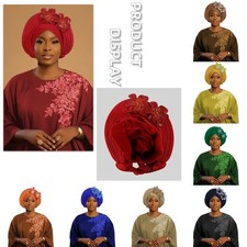Eid Women Turban Caps Traditional Crinkled Applique Headscarf Hijabs Hat Bonnet
