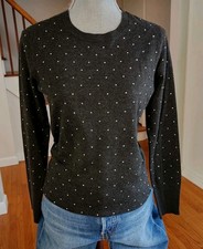 NEW DKNY Women's Dark Grey Sweater Metal Diamond Shaped Studs X-Small