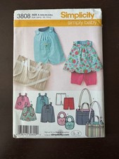 SIMPLICITY BABIES Infant TOP ROMPER DIAPER BAG SHORTS PATTERN 3808 Size 1-18M