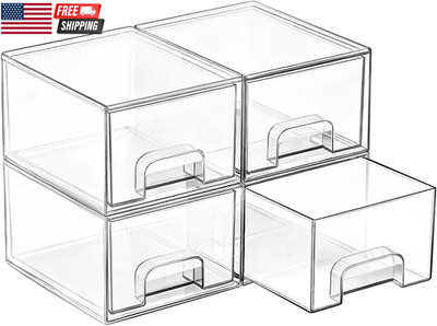4 Pack Small Clear Stackable Storage Drawers,Acrylic Bathroom Makeup Organizer,P