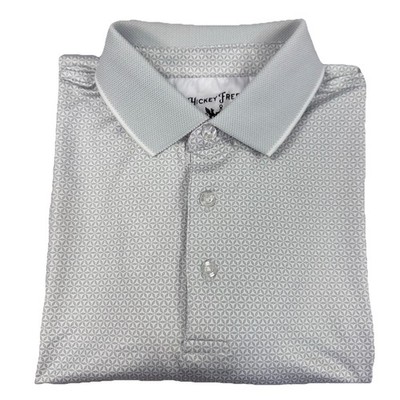 Hickey Freeman Golf Polo Shirt Men M Gray Geometric Performance Stretch Pinwheel