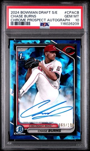 2024 Bowman Draft Sapphire Edition CPA-CB Chase Burns Auto /199 PSA 10