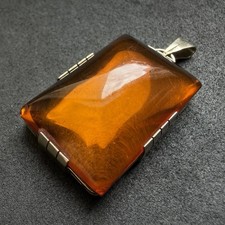 Art Deco Anhänger 835 Silber vergoldet Bernstein Handarbeit alt antik c. 1920