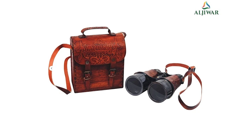 Brass Nautical Antique Binocular spyglass Binoculars With Leather Case Gift - Image 4 of 4