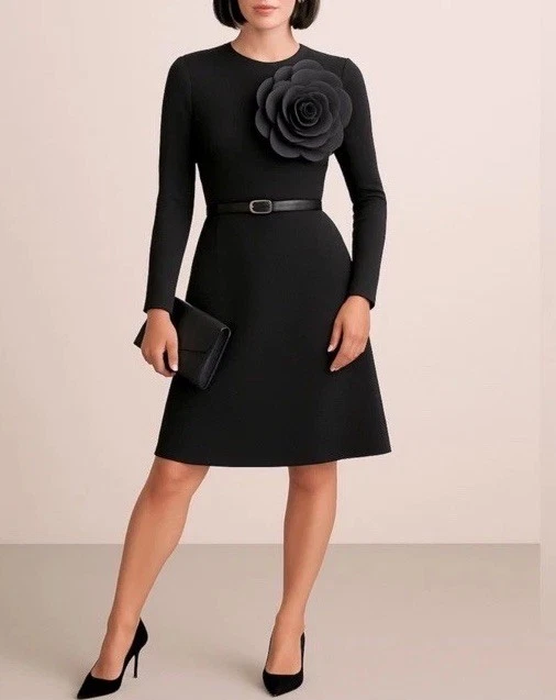 Vestido Vintage Love Moschino Negro 42 EE. UU. 4 IT 40 Grande Chifón Flor Tendencia Cinturón Foto 4 de 4