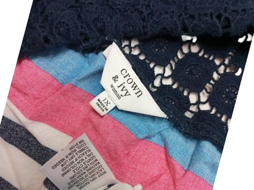 Crown n Ivy 1X blu rosa a righe ricamate traforate senza maniche più top - Foto 4 di 5