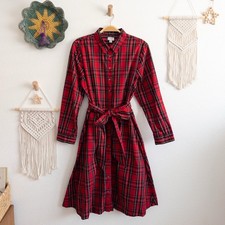 J. Crew Factory Red Tartan Plaid Midi Shirt Dress Belted Size 16
