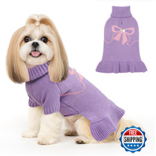YUDODO Bowknot Dog Sweater Dress for Small Dogs, Girl, Stretchy Pet Pullover