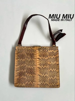 MIU MIU Vintage Beige Leather Tote Bag Rare Pre-owned Used Japan