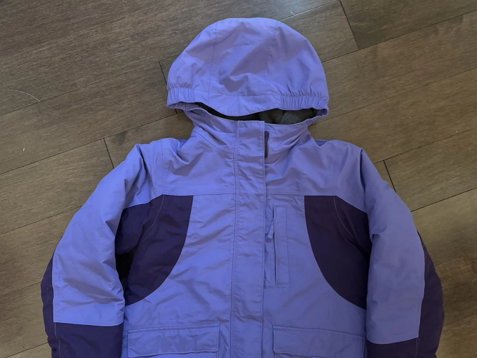 Giacca invernale Lands End Grow-A-Longs viola con cappuccio e zip M - foderata in pile - Immagine 2 di 4