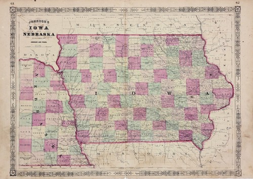 1864 IOWA - NEBRASKA TERRITORY Map ORIGINAL (23x17) RAILROADS Civil War Era - Picture 2 of 4