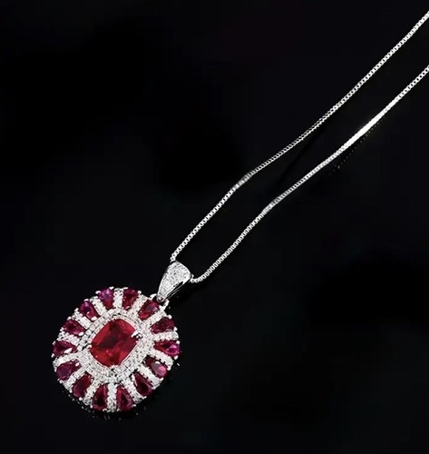 Simulated Lab Grown Ruby Diamond Pendant Necklace Stunning - Picture 2 of 4