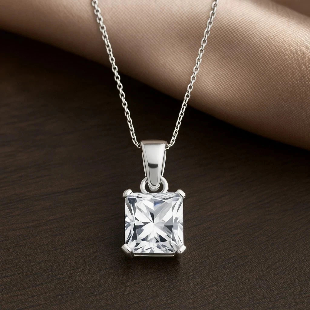 RARE 5.50 Ct Certified White Treated Diamond Solitaire Pendant in 925 Silver