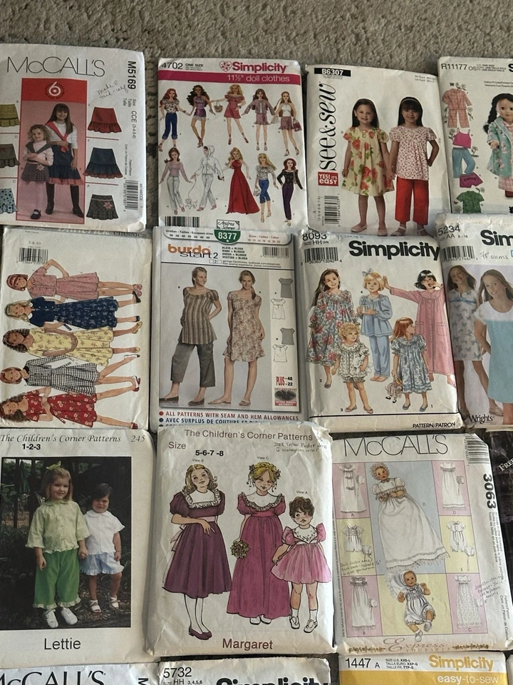 Huge Vtg. Sewing Patterns Lot Dresses Kids Dolls Pets Pants Tops Holiday Baby - Image 3 of 4