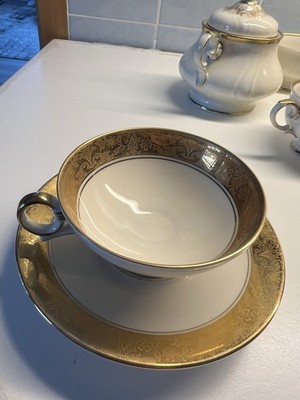 Hertel Jacob Bavaria Teetasse & Untertasse Porzellan beige/gold, 2-tlg.
