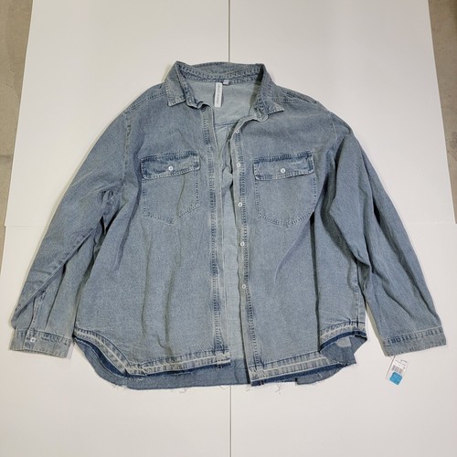 Grace + Karma Light Wash Denim Button Up Shirt Jacket Distressed Casual 3X