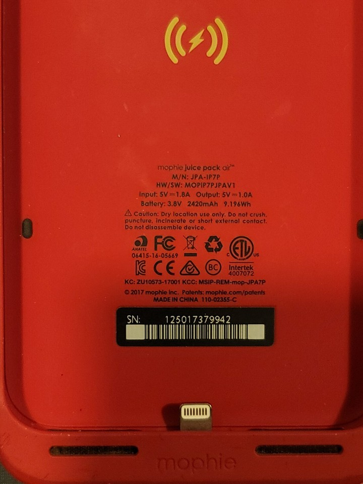 Mophie Juice Pack Air JPAiP7P Red Blue Wireless Charging Battery Case