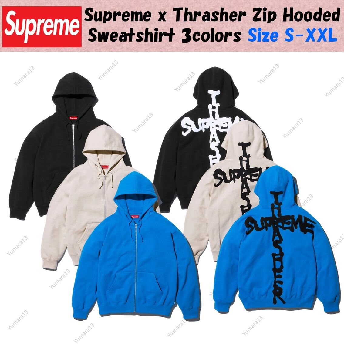 Supreme x Thrasher Zip Up Hooded Sweatshirt 3colors FW24 Supreme x Thrasher Zip Up Hooded Sweatshirt 3colors FW24