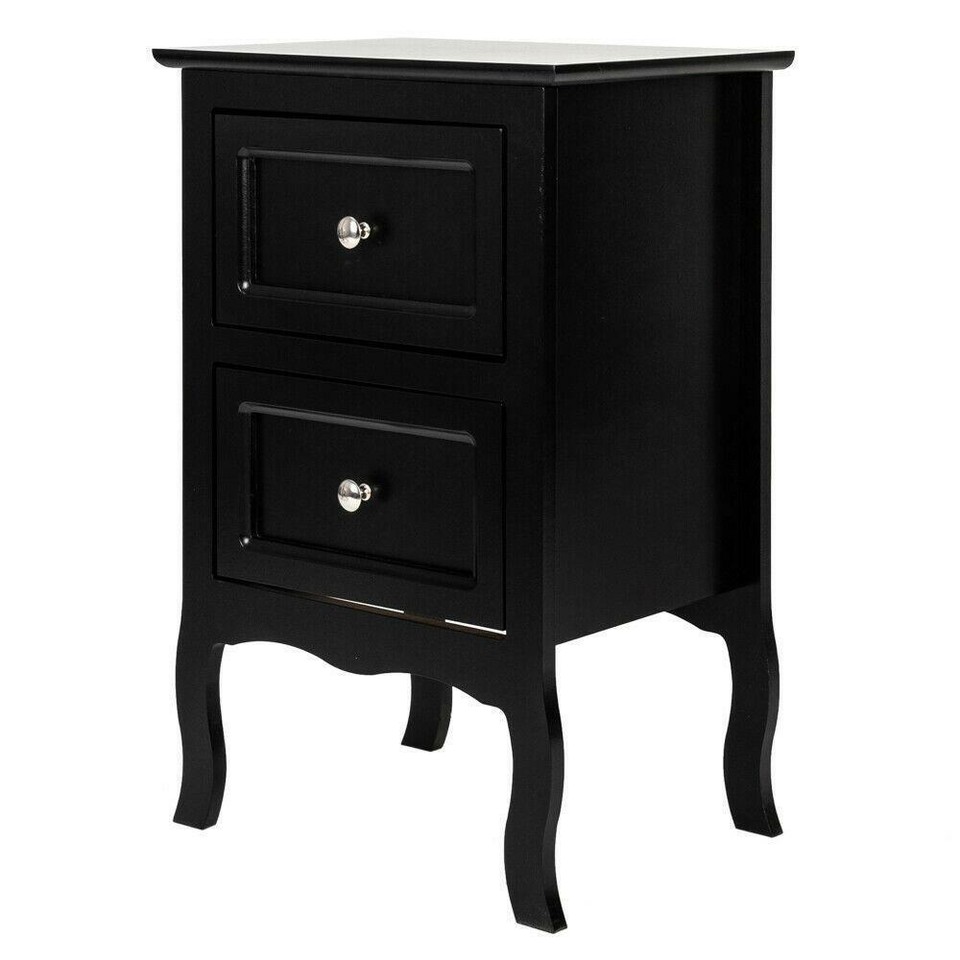 Bedroom Night Stand Bedside Table Furniture End Side Storage Wood Black