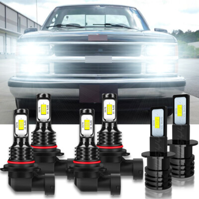 For Chevy C1500 C2500 C3500 1990-1998 2-sides LED Headlight Fog Light Bulbs Kit