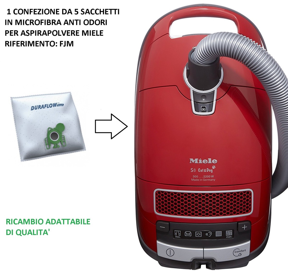 SACCHETTI ASPIRAPOLVERE MIELE FJM ADATTABILI IN MICROFIBRA ANTI ODORI, 5 PZ - Foto 2