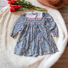 Vintage Polly Flinders Paisley Easter Dress. Girls Size 6. Smocked Bodice