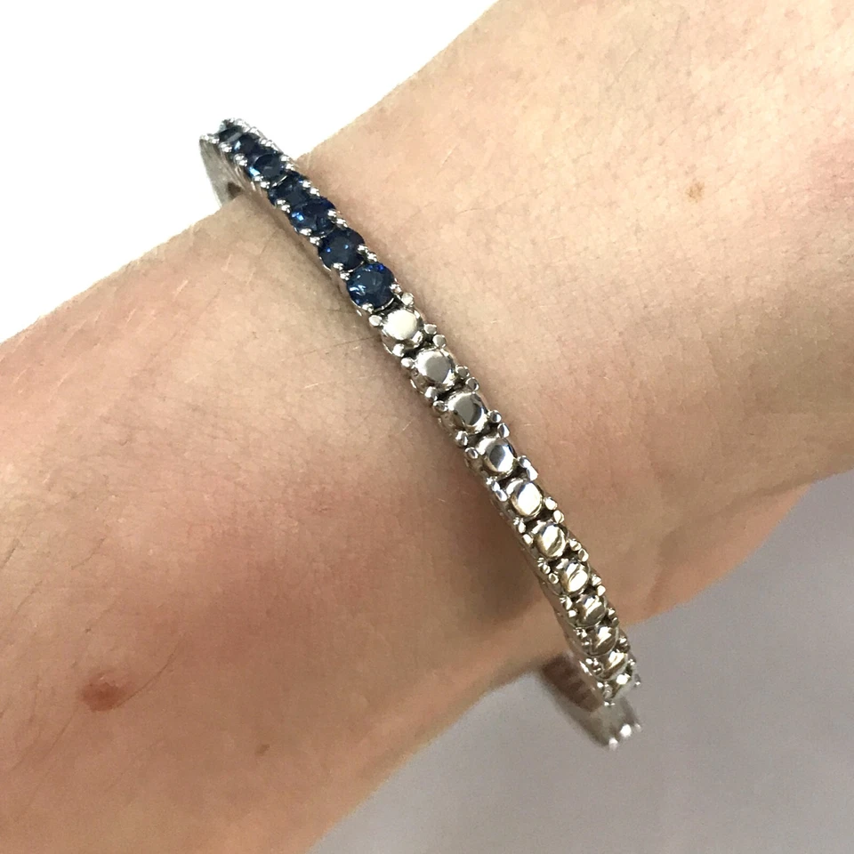 2.5 ctw Natural Blue Sapphire Solid 14k White Gold Open Cuff Bracelet 2.7 MM - Image 3 of 4