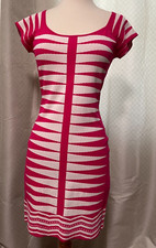 Jealous Tomato Knit Body Con Dress Geometrical Backgammon-Print Pink White Large