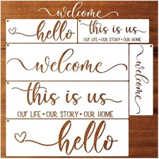6 Pieces Welcome Hello Stencils for Painting on Wood Family Doormat Stencils ...