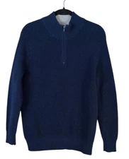 The Normal Brand Waffle Knit Quarter Zip Navy Blue Small S 1/4 Zip Top Pullover