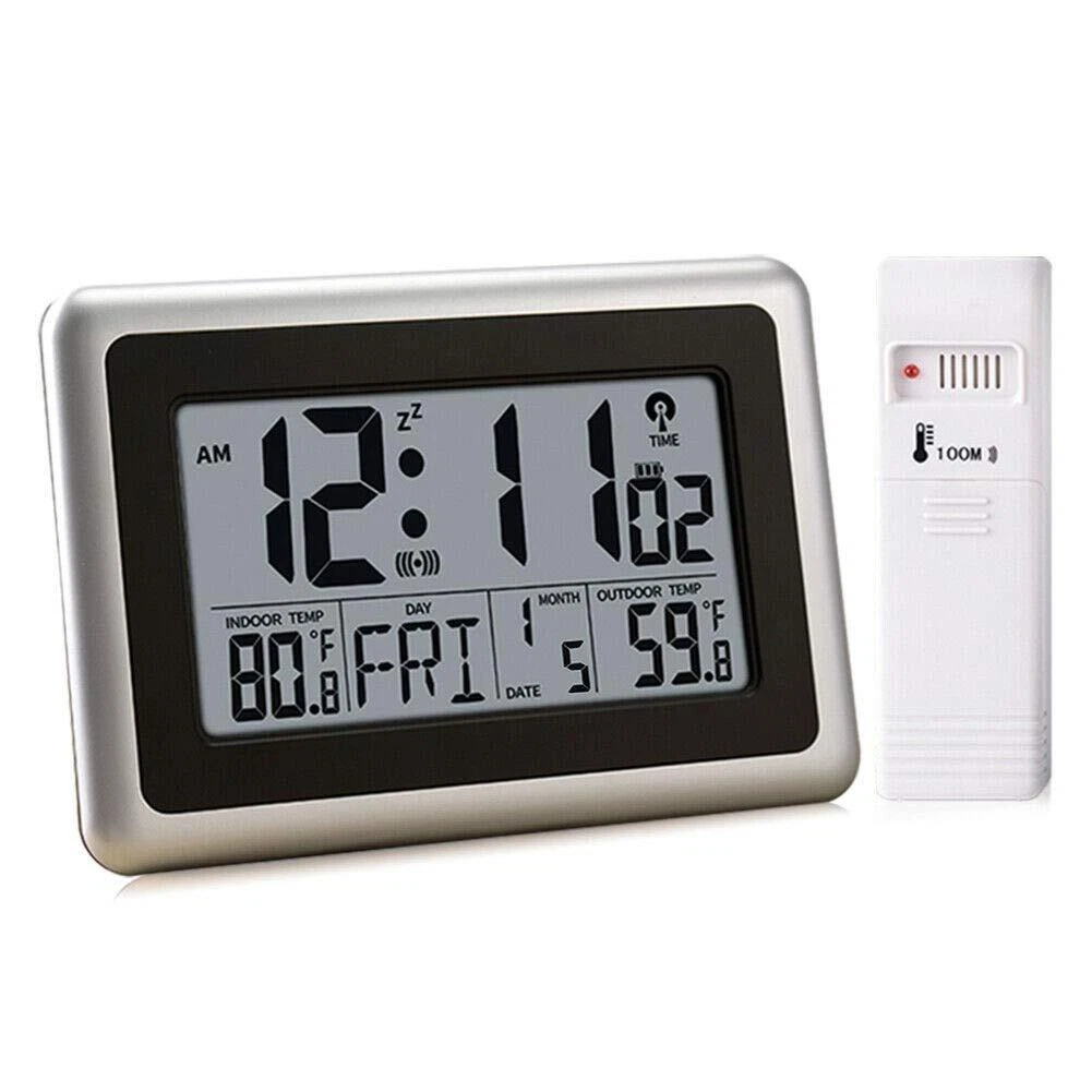 Reloj Atomico Digital Con Temperatura Interior Exterior Pared Y