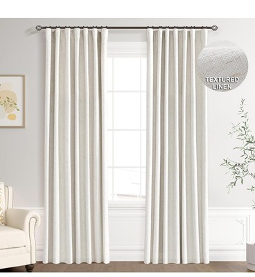  Linen 100% Blackout Curtains 96 Inches 52''W x 96''L (Pack of 2) Natural Beige