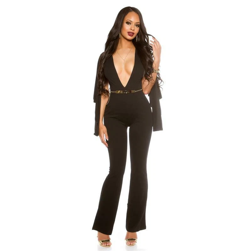 Sexy Overall Jumpsuit mit XXL Ausschnitt und Überwurf Schwarz #OV347 - Bild 3 von 4