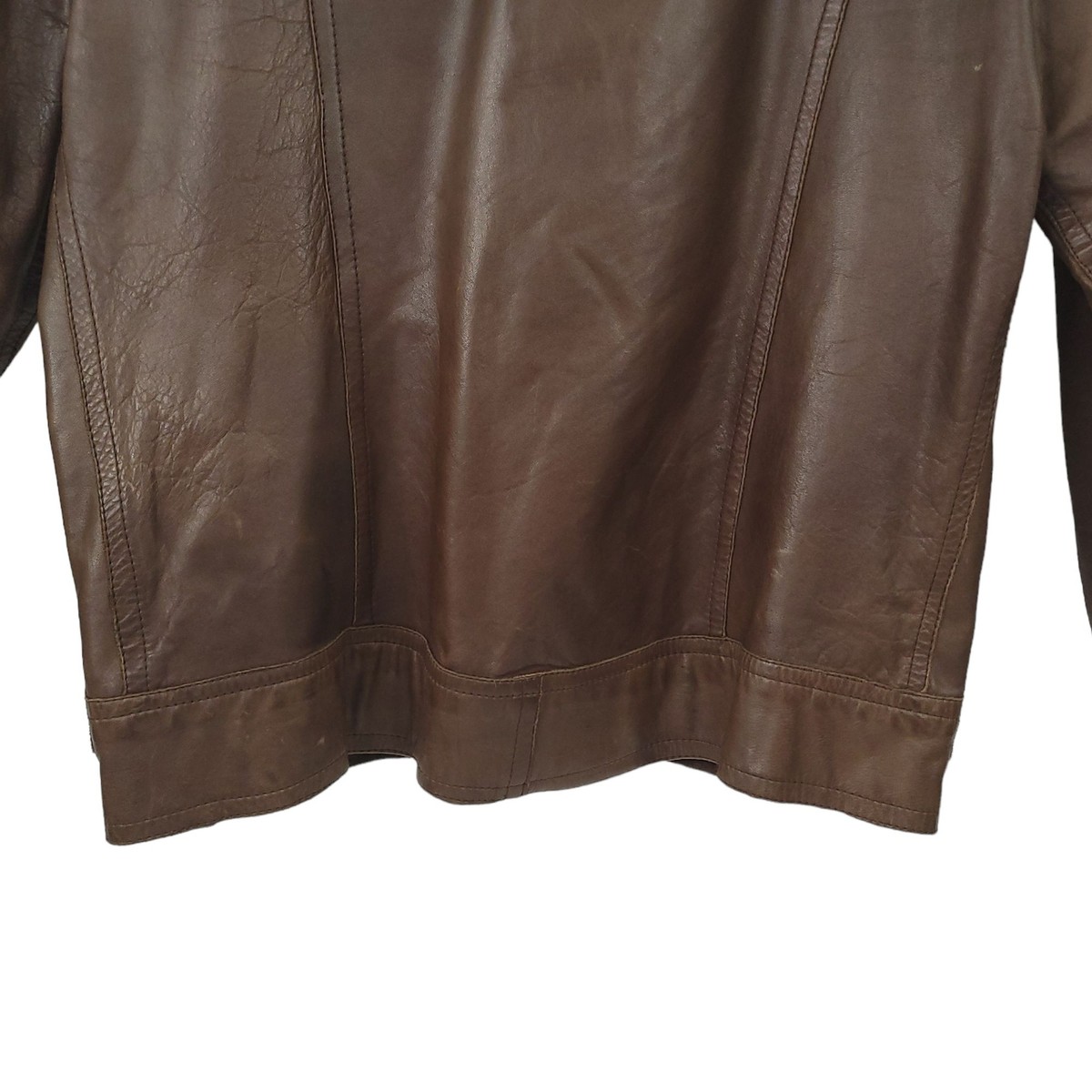 Vintage Brown Leather Snap Front Jacket Men L Made in England Flap
