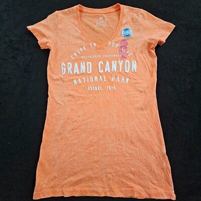 Grand Canyon National Park Orange Short Sleeve Cotton V-Neck T-Shirt Women's S