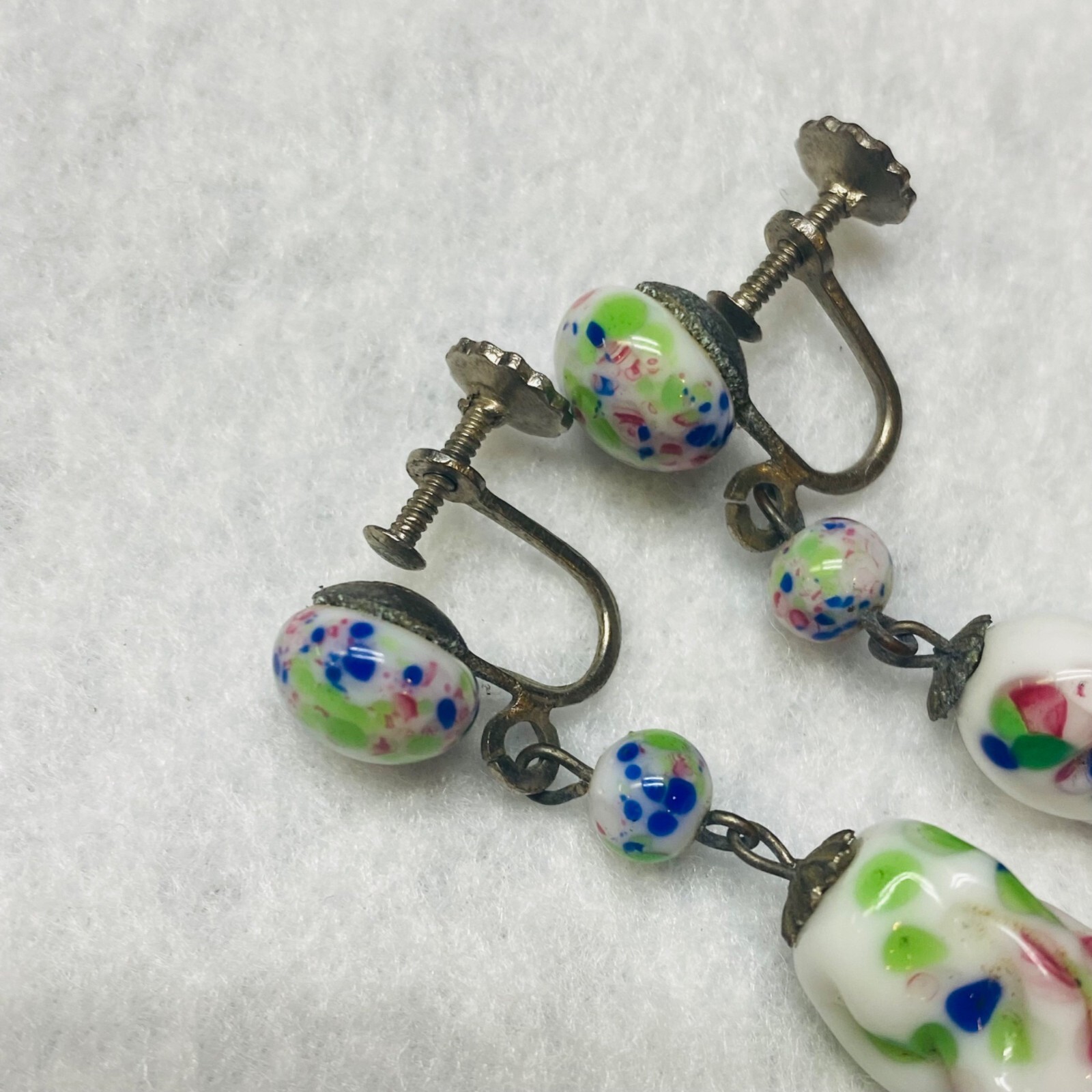Screw Back Earrings Multicolor Dangle Beaded Vint… - image 5