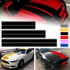 Set Gloss Dual Stripes Hood Rear Tailgate Trunk Overlay Sticker For Ford Mustang