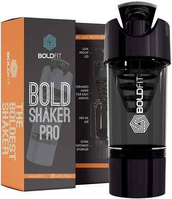 Boldfit Gym Shaker Bottle Schwarz 500ml, Auslaufsicher, Flip Lock, 1 Stück