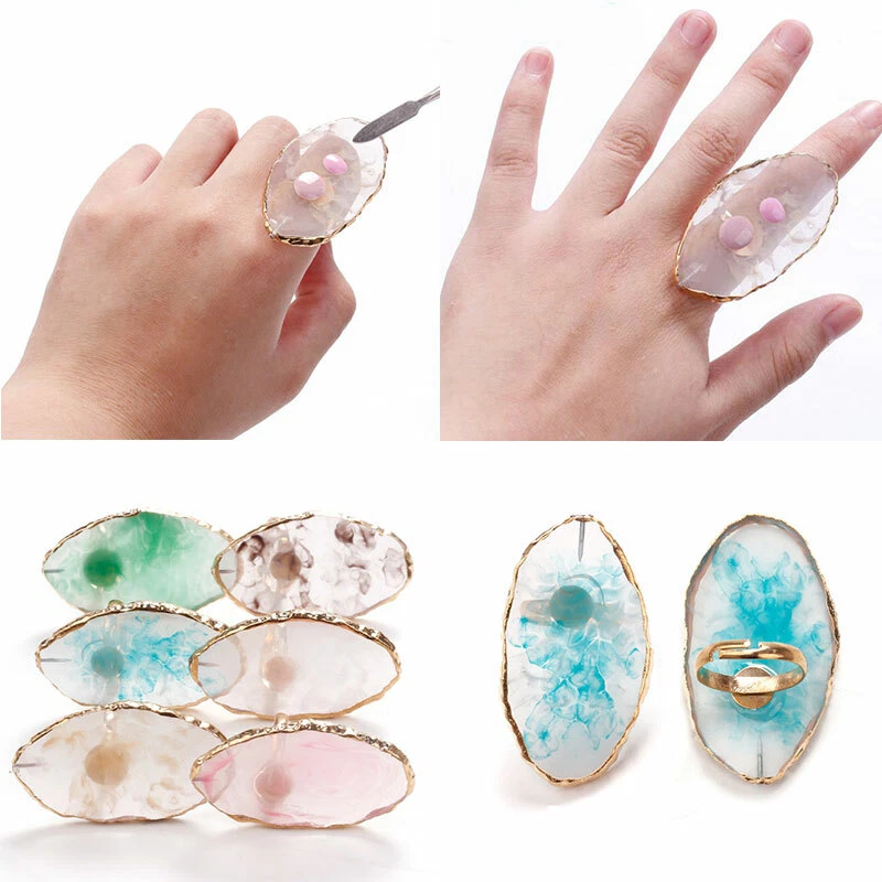 New Resin Stone Nail Art Ring Palette Finger Plate UV Gel Polish Mixing Nail  Art