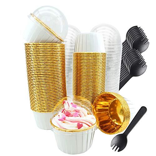 Cupcake Liners With Dome Lids 100pack 3.5oz Mini Foil Baking Cups Muffin Linersd-image