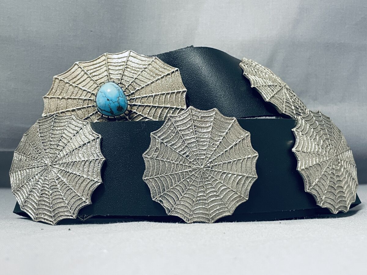 621 Gram Spiderweb Vintage Native American Navajo Turquoise Sterling Silver Concho Belt- Wow! 621 Gram Spiderweb Vintage Native American Navajo Turquoise Sterling Silver Concho Belt- Wow!