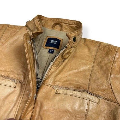Vintage Gap Edition Leather Jacket Women’s XS Camel Tan Blazer Cafe Racer Moto - Picture 9 of 14