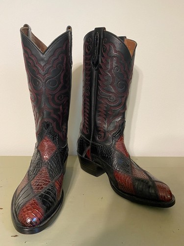 New Alligator Boots Size 9.5 E. Black and Red Patch work. Genuine Alligator.