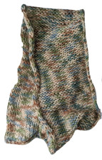 Knit scarf, blue, tan multi handmade for coat or outfit, 8" by 36" made in USA