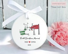 Personalized First Christmas Married Ornament   Reindeer Couple  Free Gift Box