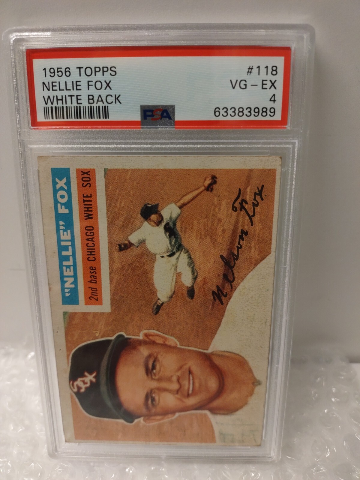 1956 Topps Baseball Nellie Fox #118 "White Back" PSA 4 VG-EX "Chicago White Sox"