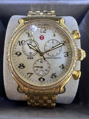 Michele CSX 38 1 Carat Diamond Bezel Gold Plated Chronograph Watch