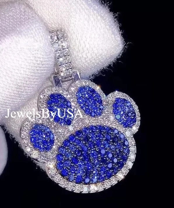 Colgante Personalizado CageBack 3ct Azul Tanzanita Diamante Simulado "DOG PAV" Plata 925 Foto 4 de 4
