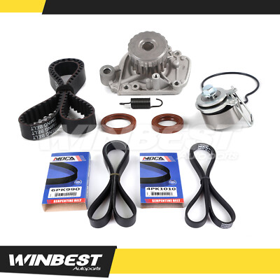 #ad #ad Timing Belt Water Pump w 2X Serpentine Belt Kit Fit 01 05 Honda Civic 1.7L L4 $51.50