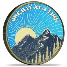 Sunrise Serenity Lucky Coin One Day at a Time Pocket Token AA Sobriety Medallion